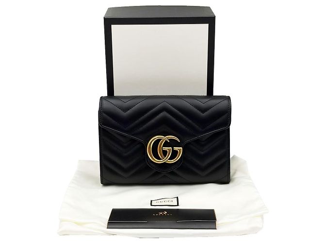 Gucci Mini borsa a tracolla con catena Black Matelassé GG Marmont Nero - vista 3