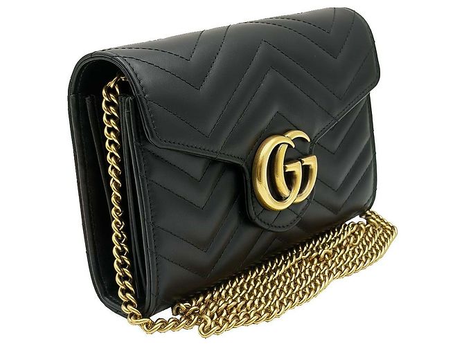 Gucci Mini borsa a tracolla con catena Black Matelassé GG Marmont Nero - vista 4