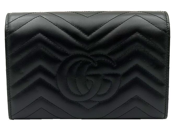 Gucci Mini borsa a tracolla con catena Black Matelassé GG Marmont Nero - vista 5