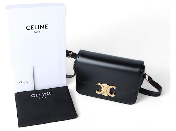Céline Celine Tiny Triomphe in pelle di vitello lucida Nero - vista 8