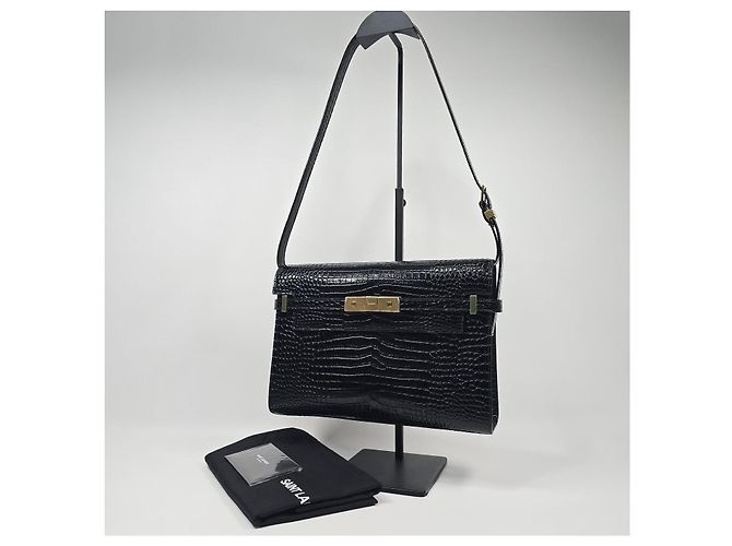 Saint Laurent Borsa a tracolla Manhattan in pelle lucida con stampa coccodrillo Argento - vista 2