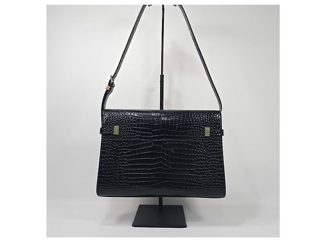 Saint Laurent Borsa a tracolla Manhattan in pelle lucida con stampa coccodrillo Argento - vista 4