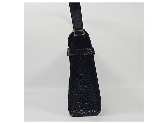 Saint Laurent Borsa a tracolla Manhattan in pelle lucida con stampa coccodrillo Argento - vista 6