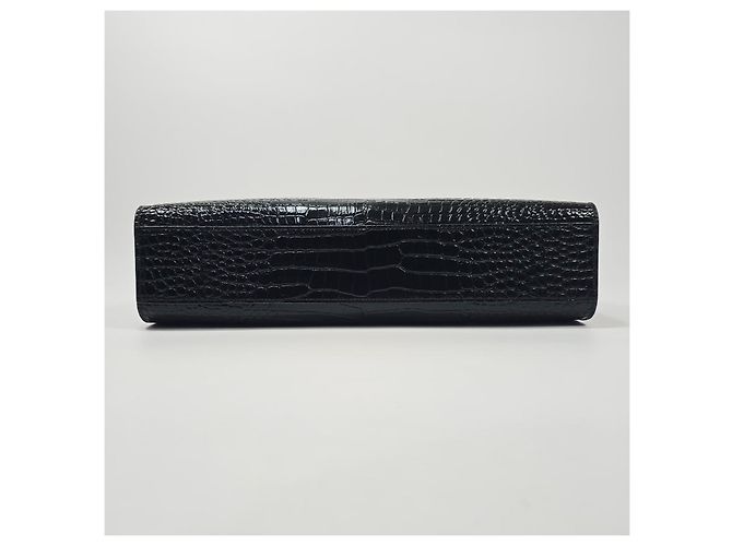 Saint Laurent Borsa a tracolla Manhattan in pelle lucida con stampa coccodrillo Argento - vista 7