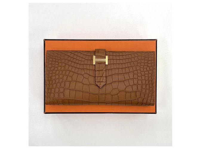 Hermès Portafoglio Beaune Croco Opaco Croco Oro Marrone - vista 2