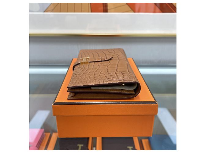 Hermès Portafoglio Beaune Croco Opaco Croco Oro Marrone - vista 5