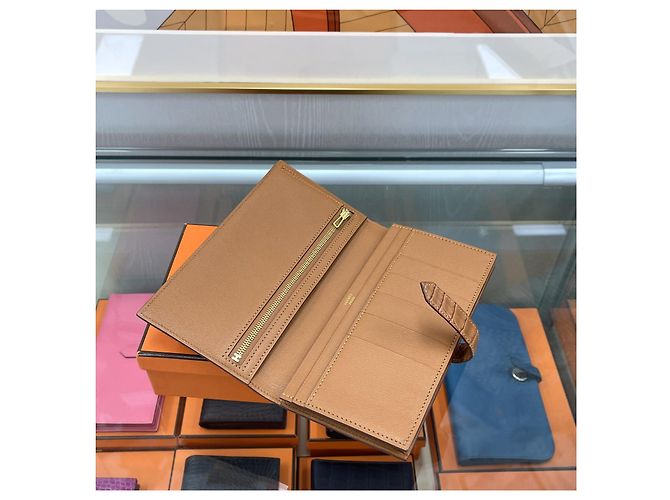 Hermès Portafoglio Beaune Croco Opaco Croco Oro Marrone - vista 6
