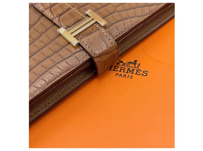 Hermès Portafoglio Beaune Croco Opaco Croco Oro Marrone - vista 8