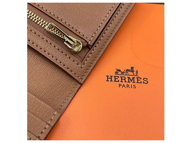 Hermès Portafoglio Beaune Croco Opaco Croco Oro Marrone - vista 9