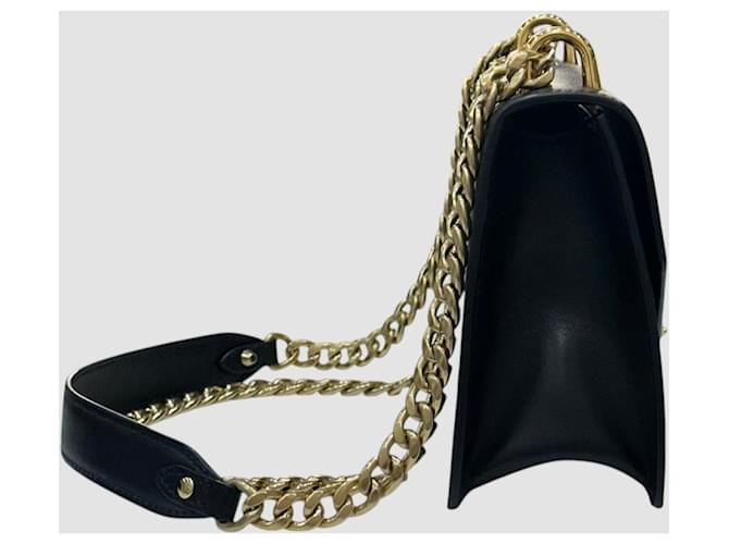 Prada Borsa a Spalla Saffiano Triangle Logo Chain Nero - vista 3