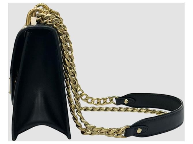 Prada Borsa a Spalla Saffiano Triangle Logo Chain Nero - vista 4