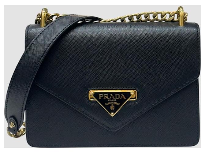 Prada Borsa a Spalla Saffiano Triangle Logo Chain Nero - vista 5