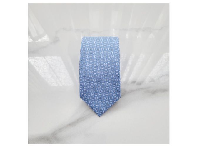 Hermès Cravatta Mors Haltere Silk da uomo Blue Ciel - vista 6