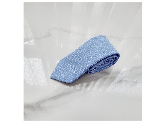 Hermès Cravatta Mors Haltere Silk da uomo Blue Ciel - vista 7