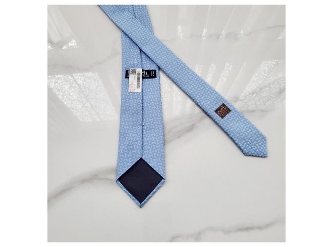 Hermès Cravatta Mors Haltere Silk da uomo Blue Ciel - vista 8