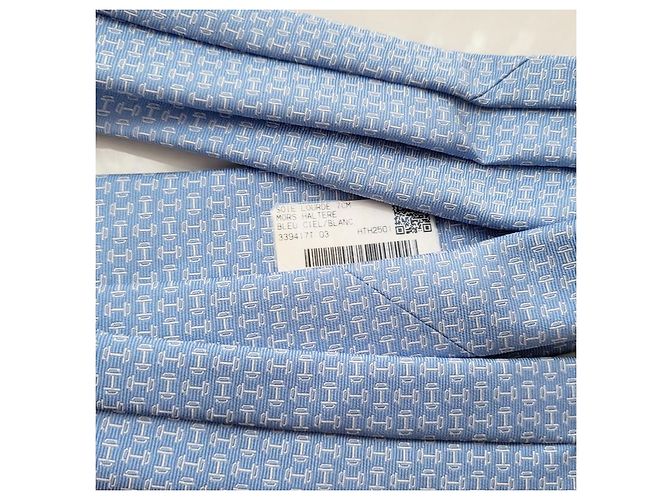 Hermès Cravatta Mors Haltere Silk da uomo Blue Ciel - vista 9
