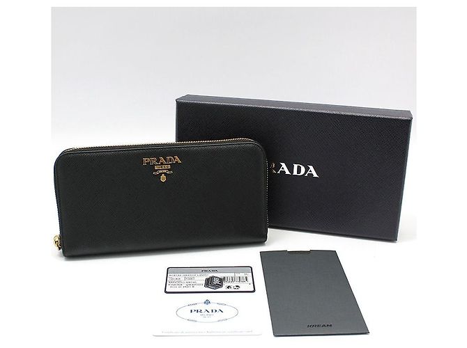 Prada Portafoglio lungo in Saffiano nero con logo dorato e zip - vista 2