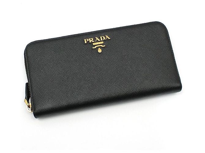 Prada Portafoglio lungo in Saffiano nero con logo dorato e zip - vista 3