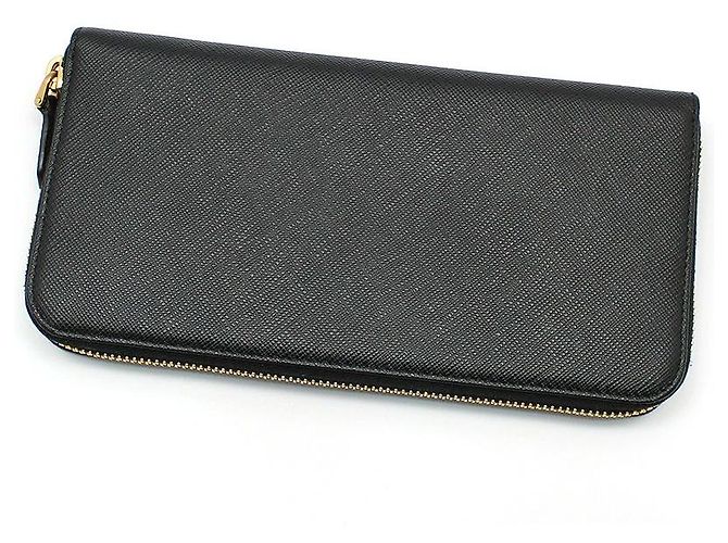 Prada Portafoglio lungo in Saffiano nero con logo dorato e zip - vista 4