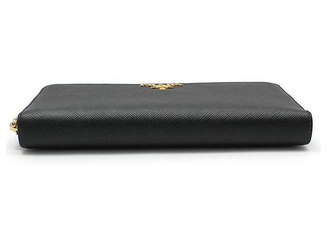 Prada Portafoglio lungo in Saffiano nero con logo dorato e zip - vista 5