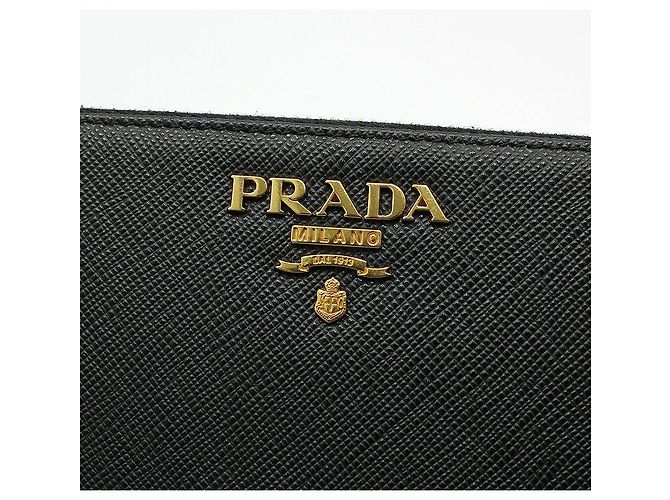 Prada Portafoglio lungo in Saffiano nero con logo dorato e zip - vista 6