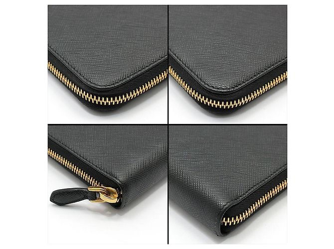 Prada Portafoglio lungo in Saffiano nero con logo dorato e zip - vista 8