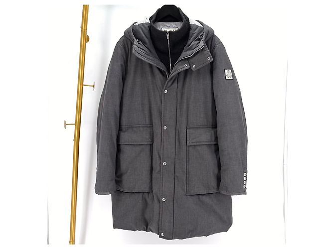 Giacca imbottita lunga con cappuccio Moncler Gamma Blue Grigio Marrone - vista 2