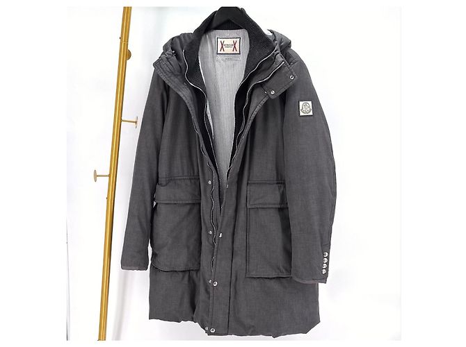Giacca imbottita lunga con cappuccio Moncler Gamma Blue Grigio Marrone - vista 3