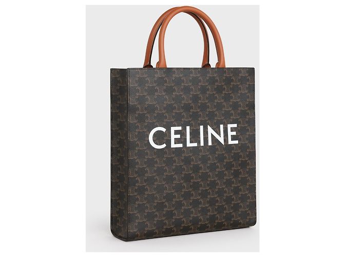 Céline Piccola Cabas Verticale in Tela Triomphe e Pelle di Vitello Nero - vista 2