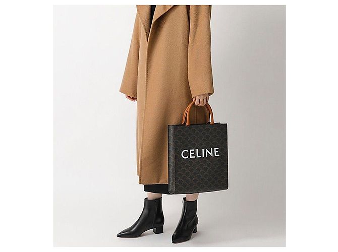 Céline Piccola Cabas Verticale in Tela Triomphe e Pelle di Vitello Nero - vista 8