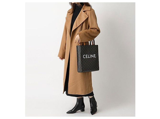 Céline Piccola Cabas Verticale in Tela Triomphe e Pelle di Vitello Nero - vista 9
