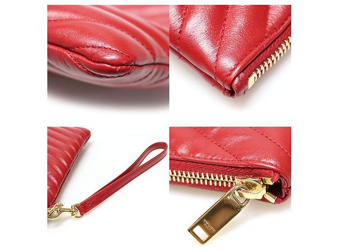 Saint Laurent Rote Matelassé gesteppte Kalbsleder Goldton Monogramm Tablet Neue Medium Pouch Clutch - Ansicht 6