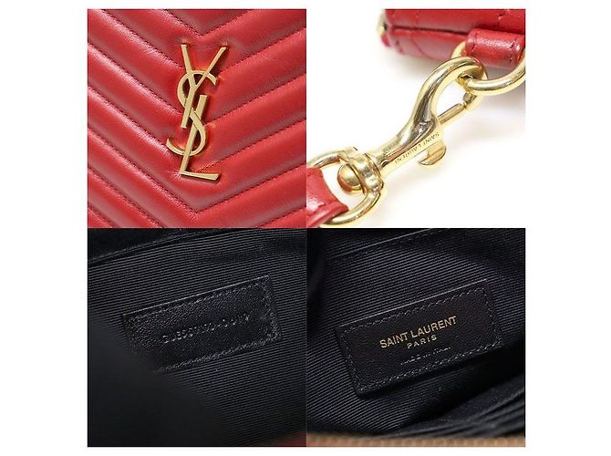 Saint Laurent Rote Matelassé gesteppte Kalbsleder Goldton Monogramm Tablet Neue Medium Pouch Clutch - Ansicht 7