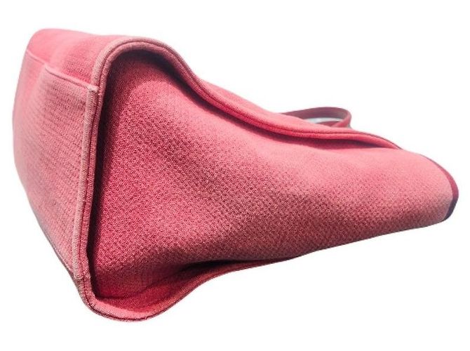Chanel Grande borsa shopper in tela di cotone e pelle di vitello rosa - vista 6