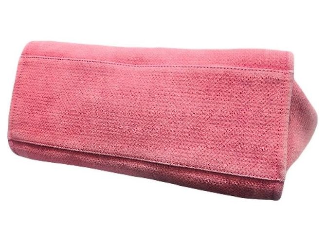 Chanel Grande borsa shopper in tela di cotone e pelle di vitello rosa - vista 7