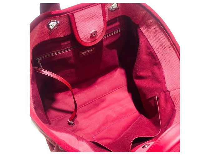 Chanel Grande borsa shopper in tela di cotone e pelle di vitello rosa - vista 8