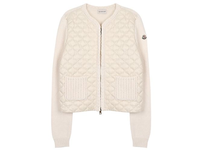 Moncler Cardigan acolchoado com padrão geométrico e fecho de correr Branco - vista 3