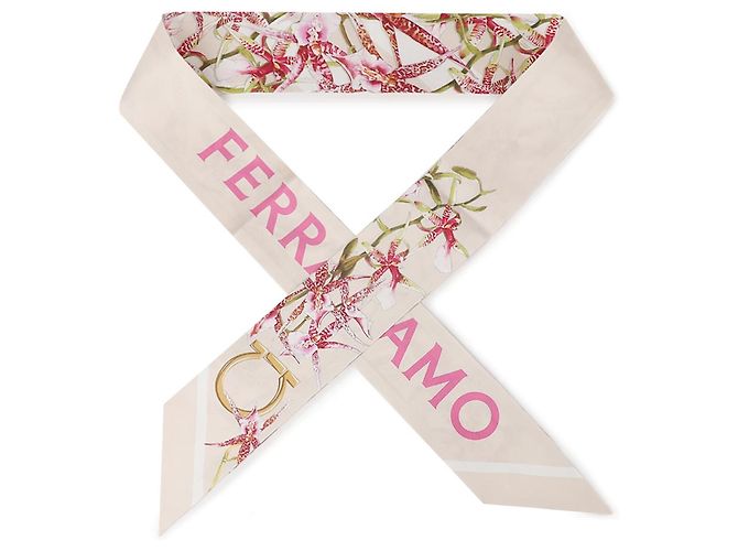 Salvatore Ferragamo Sciarpa in seta stampata LIGHT BALLET PINK+IVORY Bianco - vista 5