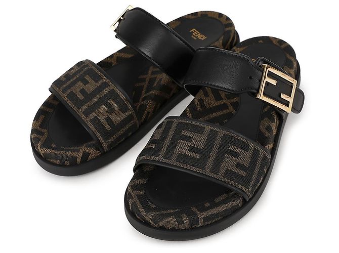 Fendi Ciabatte in jacquard con logo Marrone - vista 3