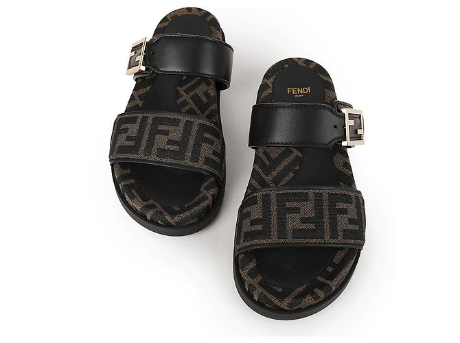 Fendi Ciabatte in jacquard con logo Marrone - vista 4
