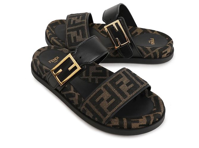 Fendi Ciabatte in jacquard con logo Marrone - vista 5