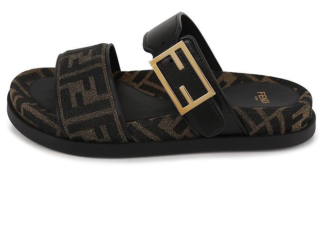Fendi Ciabatte in jacquard con logo Marrone - vista 6