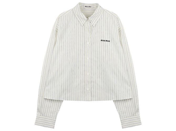 Miu Miu Camicia in popeline a righe Bianco - vista 3