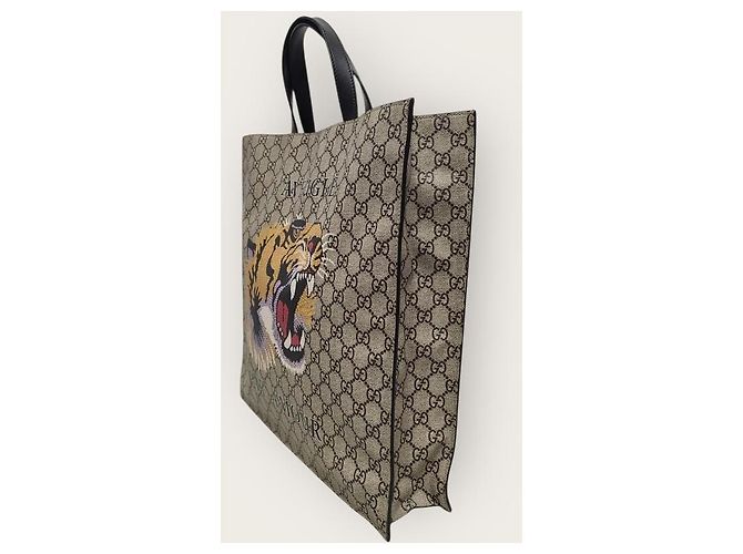 Gucci Borsa Tote Crossbody GG Supreme Tiger Marrone - vista 3