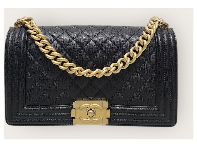 Chanel Bolso Boy en Caviar Negro y Oro Vintage, Serie Medium - vista 2