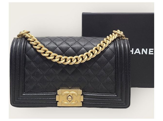Chanel Bolso Boy en Caviar Negro y Oro Vintage, Serie Medium - vista 7