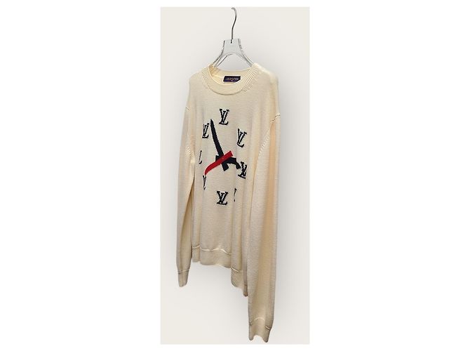 Louis Vuitton Strickpullover mit Intarsia-Uhr-Motiv, Farbe Elfenbein Weiß - Ansicht 2