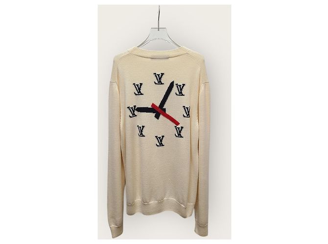 Louis Vuitton Strickpullover mit Intarsia-Uhr-Motiv, Farbe Elfenbein Weiß - Ansicht 4