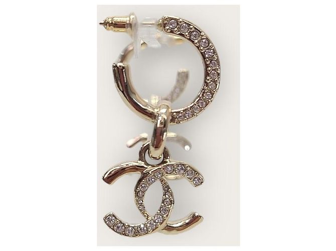 Chanel Orecchini pendenti in metallo dorato con strass e cristalli D'oro - vista 4