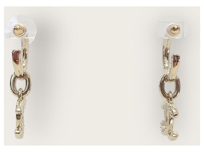 Chanel Orecchini pendenti in metallo dorato con strass e cristalli D'oro - vista 5
